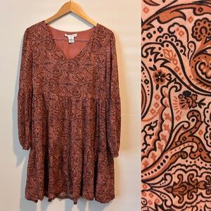 Lucky Brand Women’s M Multi Print Tan Brown Mini Tier Dress
